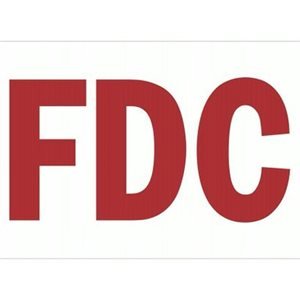 Sign 12"x 12" "FDC" 6" RED Font & White High Intensity HD Aluminum