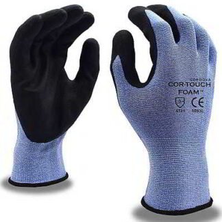 COR-TOUCH FOAM Touch Screen Black Foam textured Nitrile Palm Blue Seamless Nylon Glove