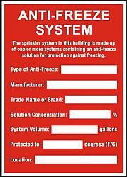 Sign
  5"x 7" Anti-freeze System Data Plate (100) Min.(1)